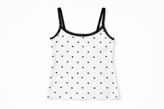 Theme NYC Lizzie Pointelle Tank - White with Black Hearts