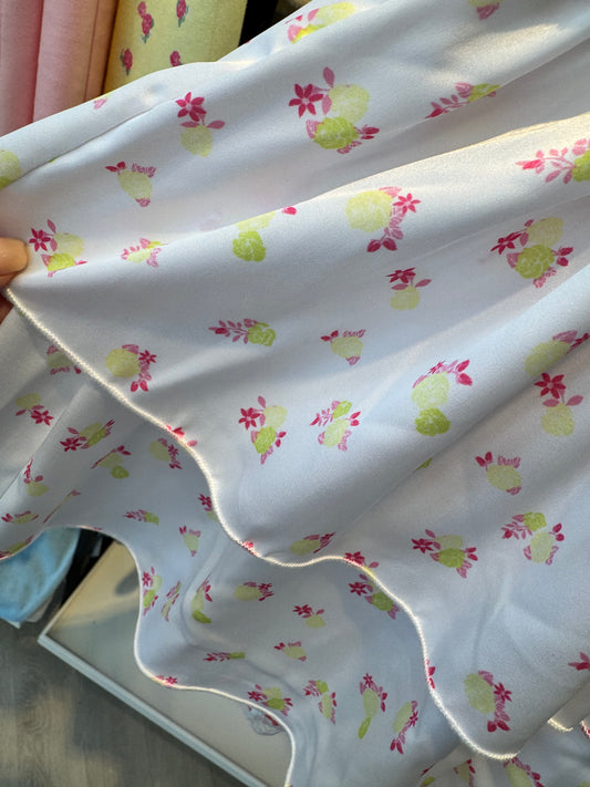 Theme NYC Lola White with Ditsy Yellow Floral Satin Smocked Ruffle Dress