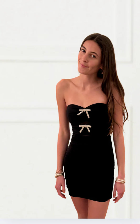 Theme NYC Blake Dress – Black with Silver Bows