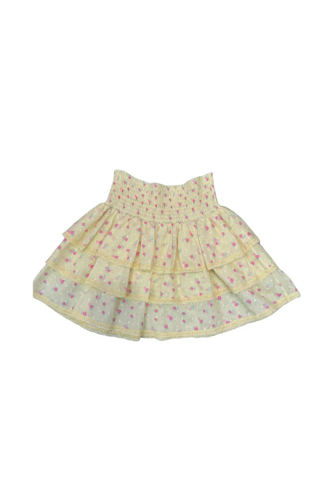 Theme NYC Gemma Pastel Yellow Ditsy Dot Smocked Ruffle Mini
