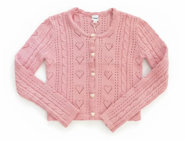 THEME NYC Ayla Pointelle Knit Hearts Cardigan | Ballet Pink
