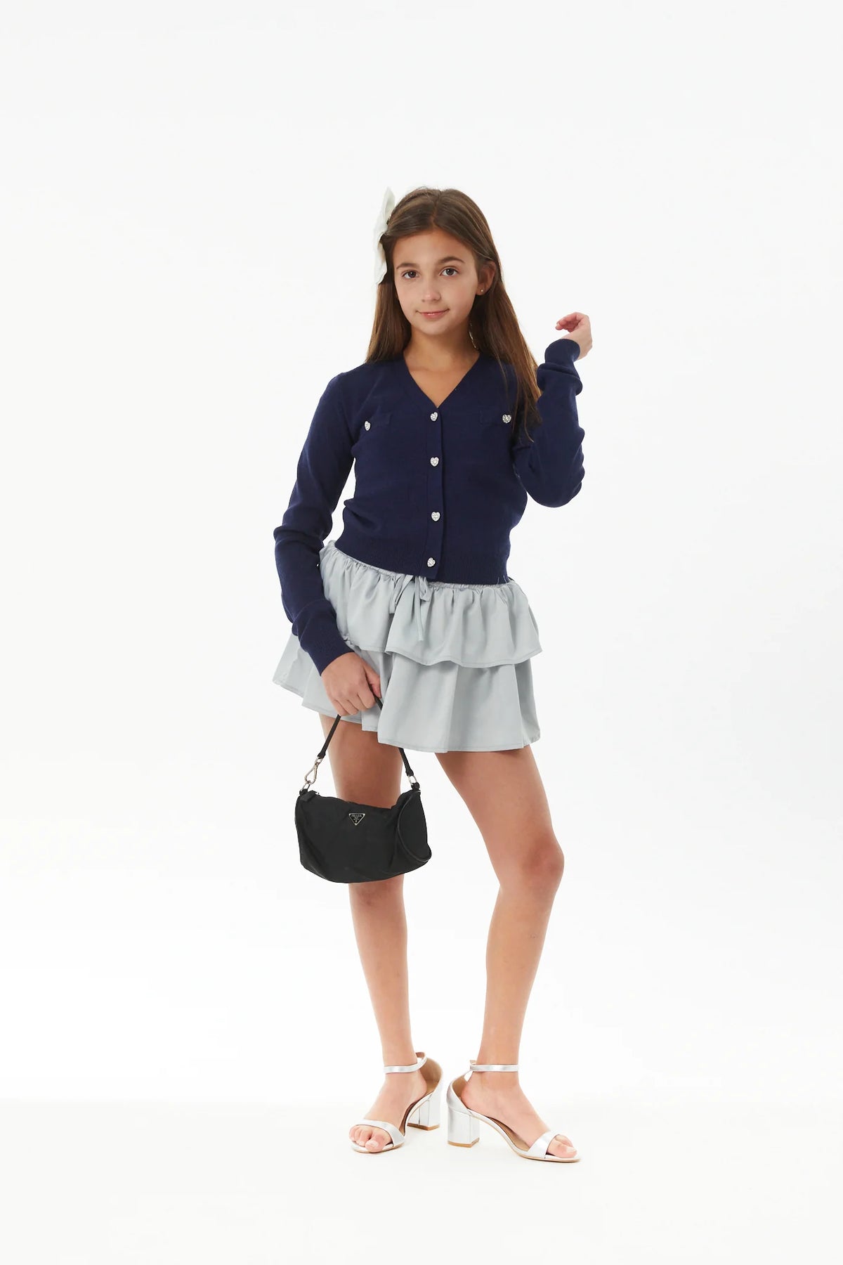 THEME NYC Mickey Lighter Navy With Heart Diamond Buttons Sweater Cardigan