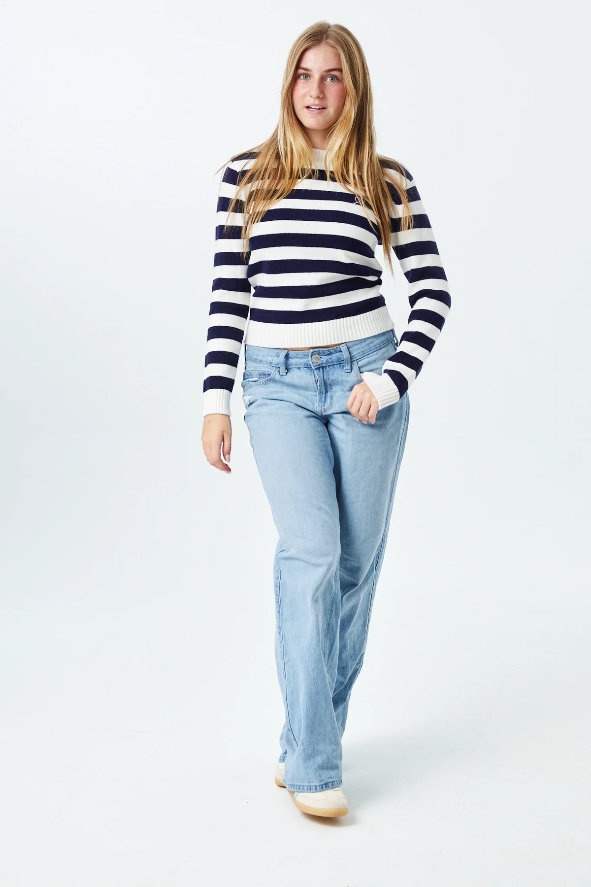 THEME NYC Tiegan Navy & White Stripe Heart Sweater