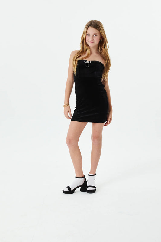 THEME NYC Ella Stretch Velour Bow Dress | Black
