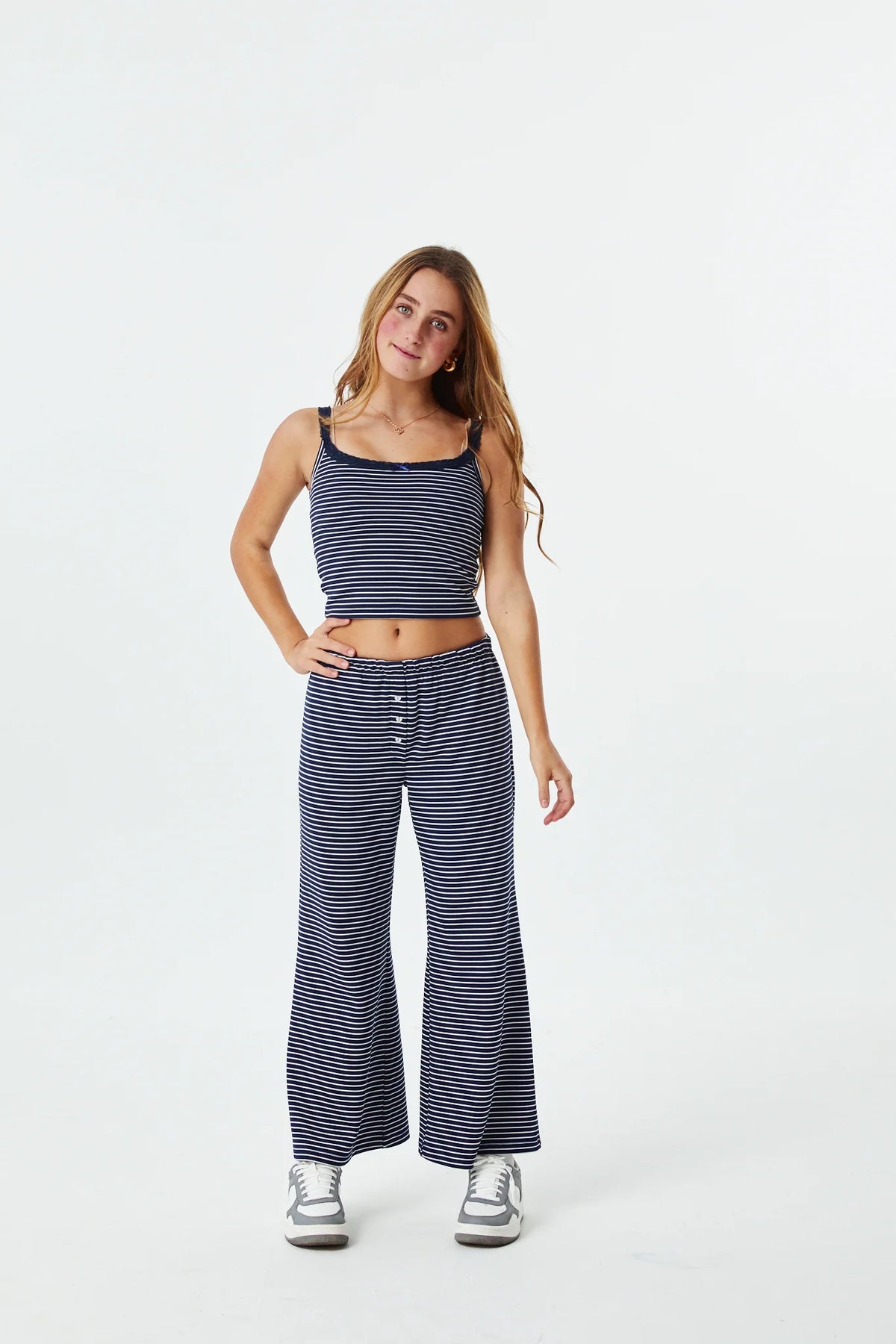 THEME NYC Dylan Navy & White Stripe Wide-Leg Pants