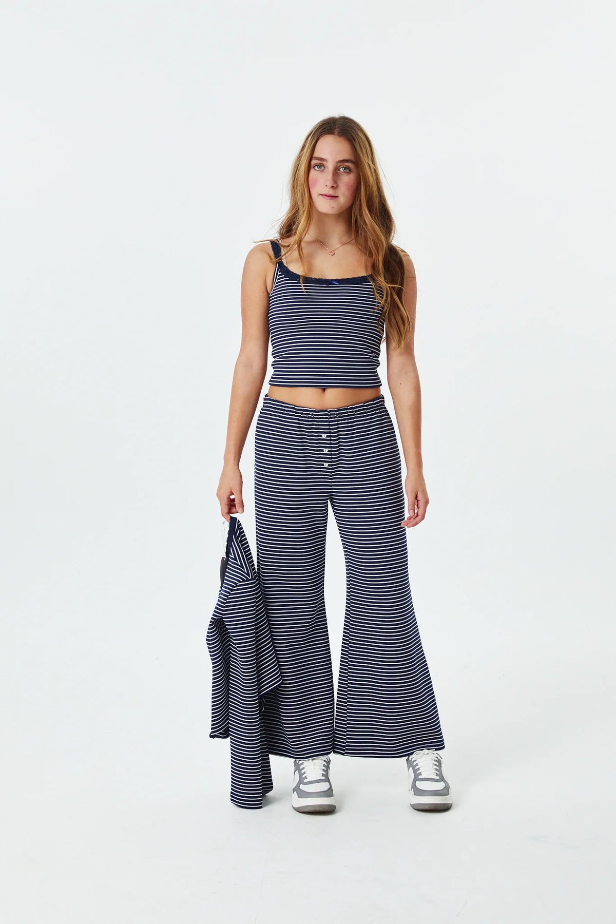 THEME NYC Lizzie Navy & White Stripe Lace Trim Tank