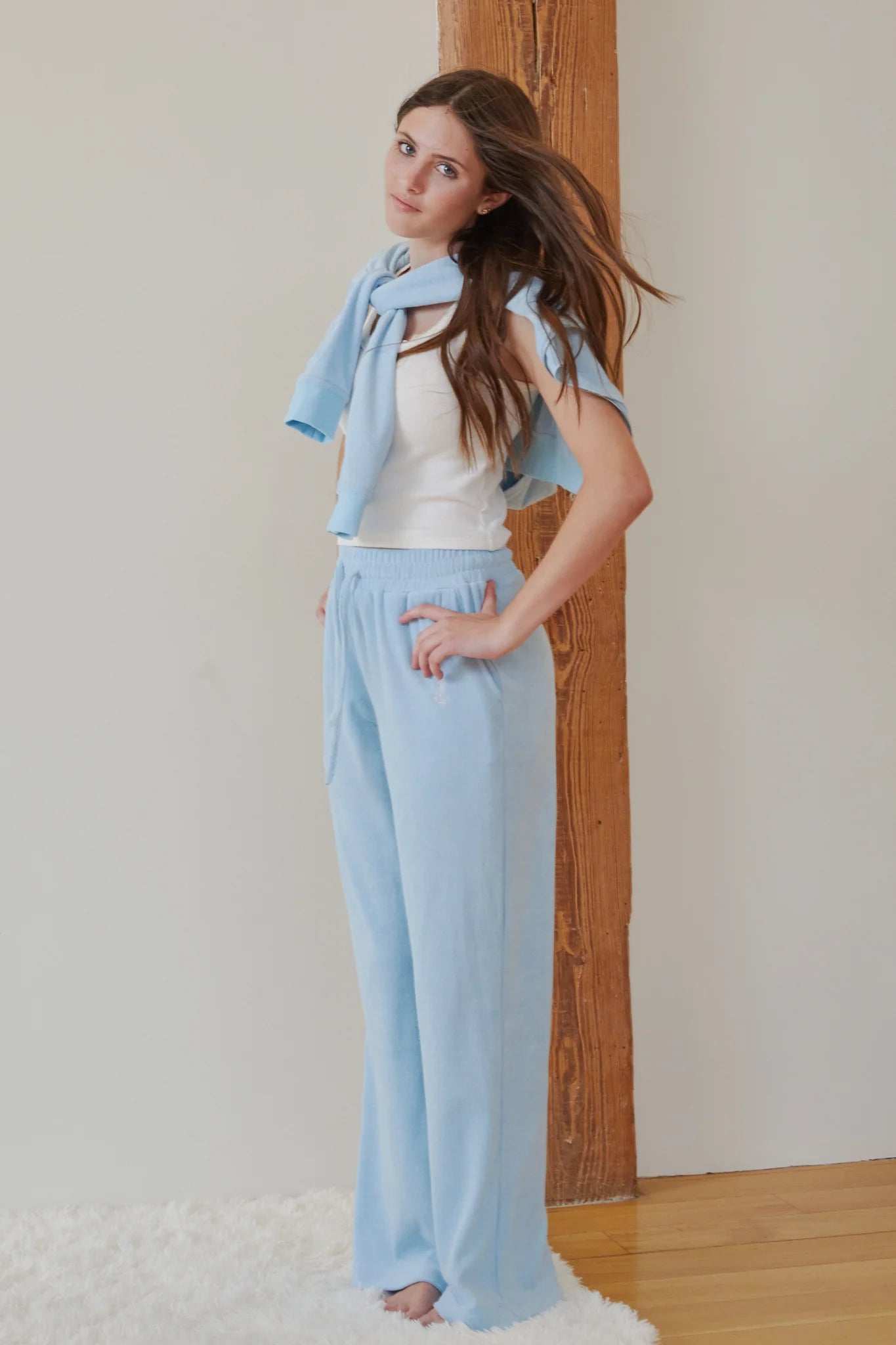 Theme NYC Ash Blue With Anchor Terry Wide Leg Pant