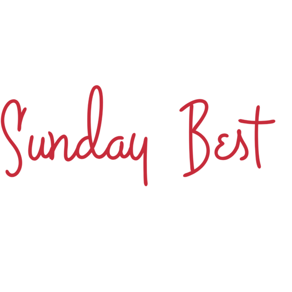 Red 'Sunday Best' text on a white background