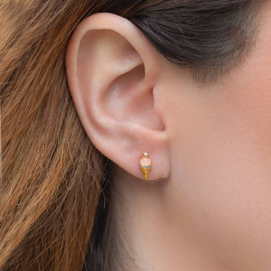 Ice Cream Shop Studs — Gold Plated Pink & Pearl Cone Earrings