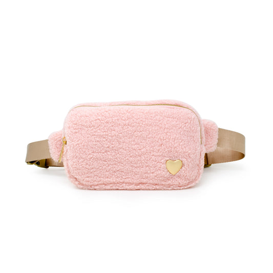 Fuzzy Belt Bag w/ Heart | Pink