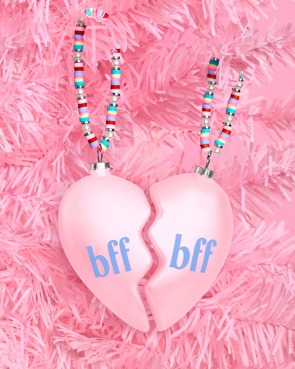 BFF Split Heart Ornament – 2 Piece Pink Best Friend Holiday Ornament
