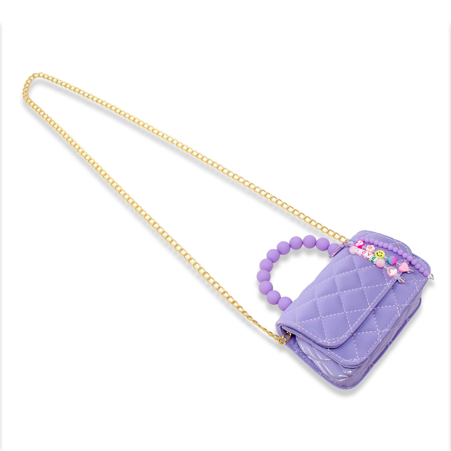 Pearl Handle Message Charm Handbag |  Purple