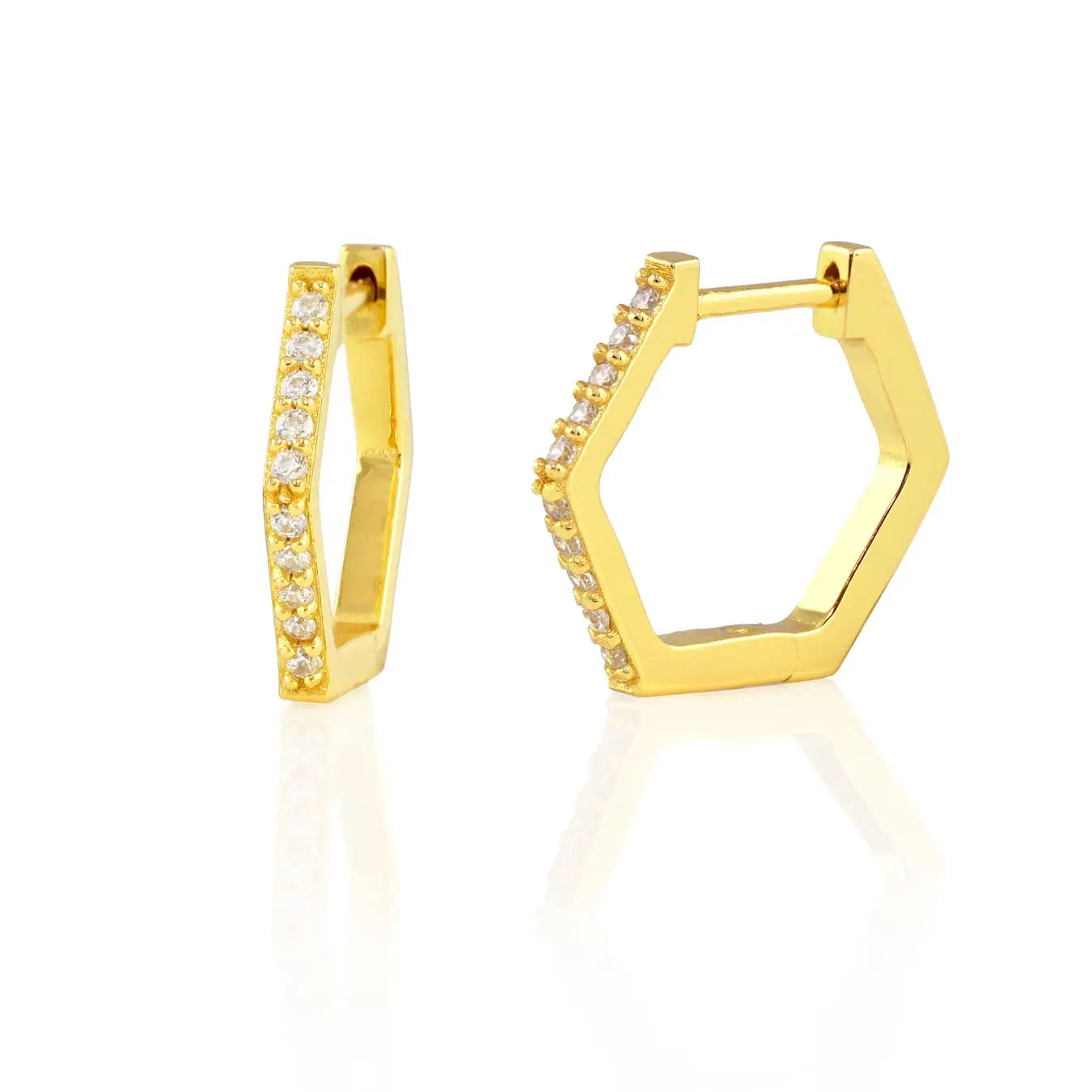 Kris Nations Hexagon Huggie Crystal Hoop Earrings - Gold
