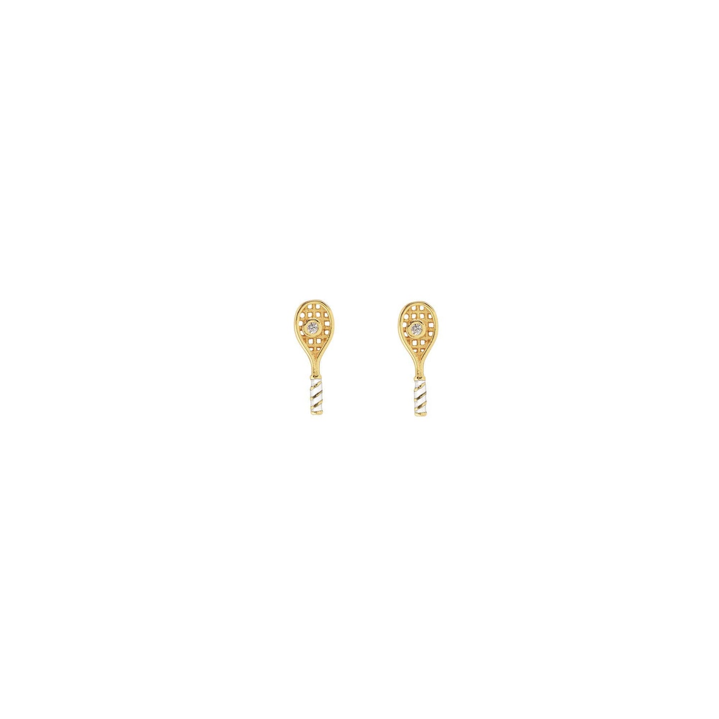 Tennis Racket Crystal and Enamel Stud Earrings: 18K Gold Vermeil