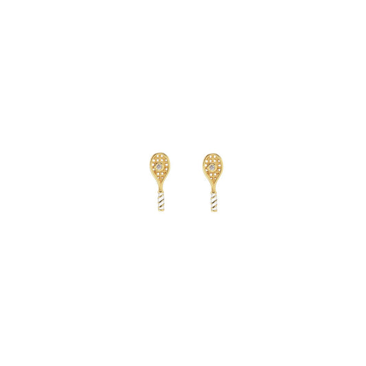 Tennis Racket Crystal and Enamel Stud Earrings: 18K Gold Vermeil