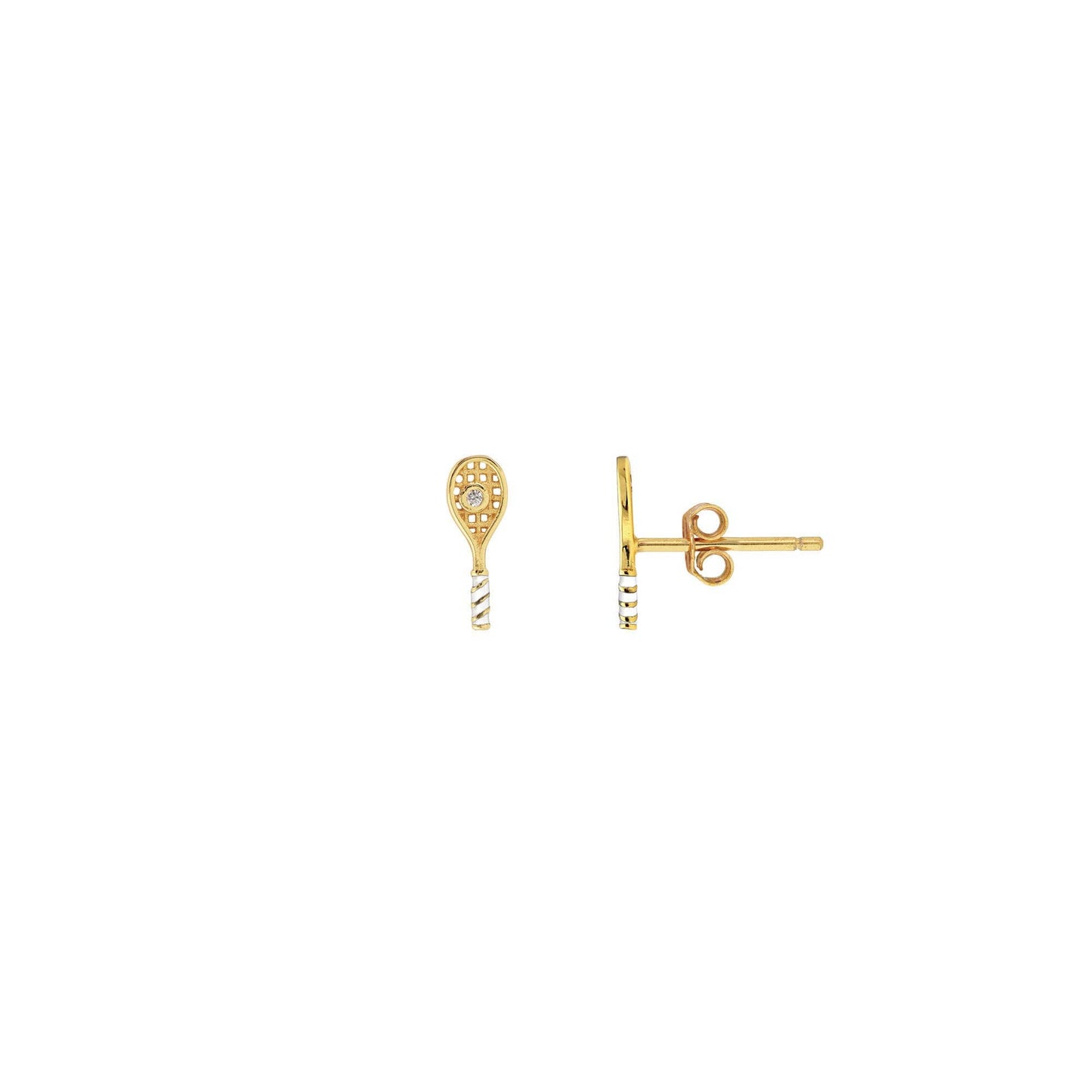 Tennis Racket Crystal and Enamel Stud Earrings: 18K Gold Vermeil