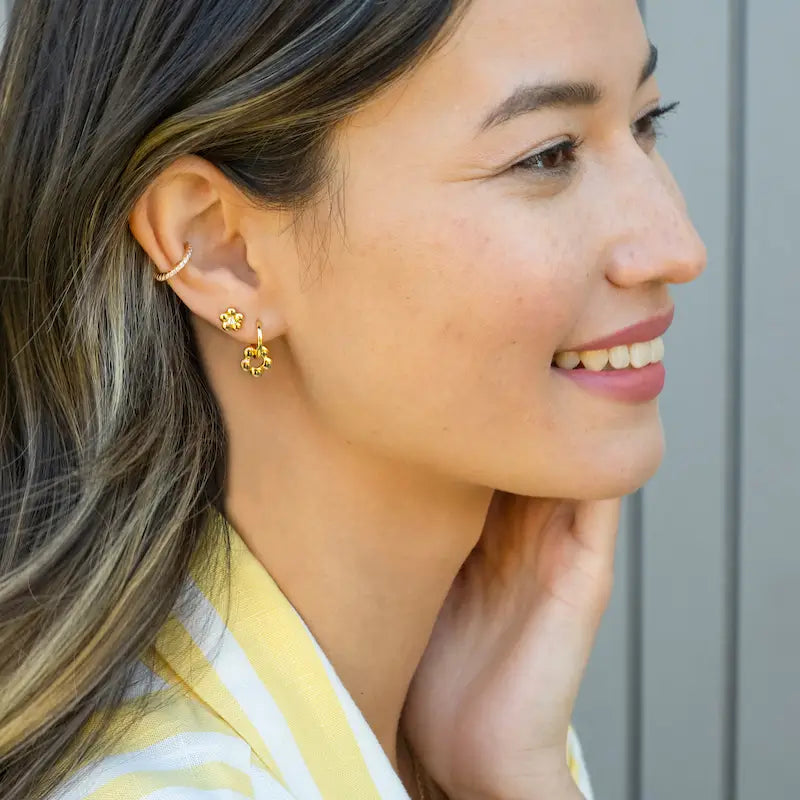 Kris Nations Flower Huggie Hoop Earrings - Gold