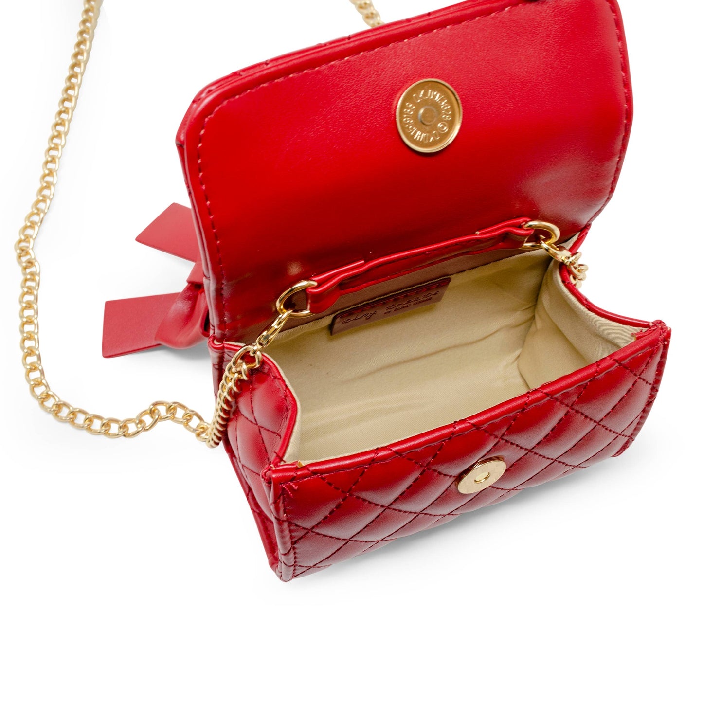 Quilted Pearl Handle Bow Ribbon Handbag | Red