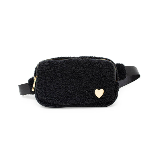 Fuzzy Belt Bag w/ Heart for Kids | Black