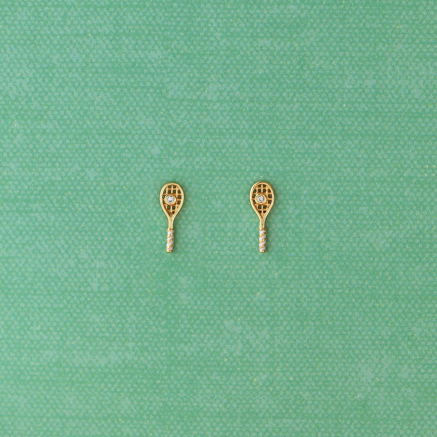 Tennis Racket Crystal and Enamel Stud Earrings: 18K Gold Vermeil