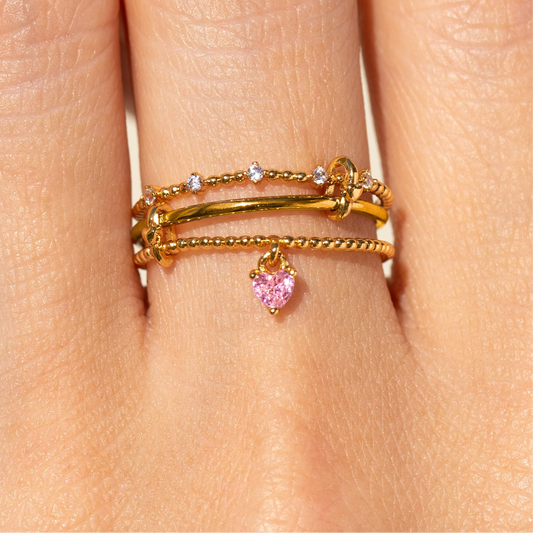 Love Connection Ring — 18K Gold Plated with Pink Heart Charm