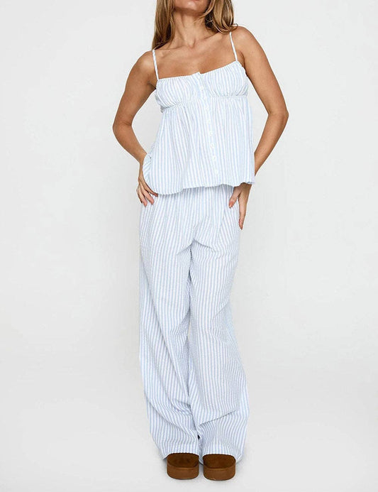 Striped Lounge Set – Blue & White Two-Piece for Teens