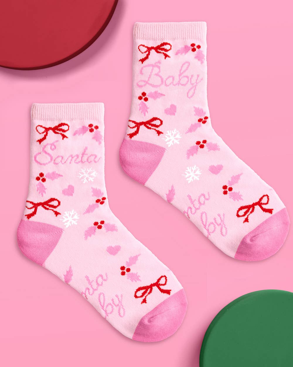 Santa Baby Knit Socks – Pink Holiday Tube Socks