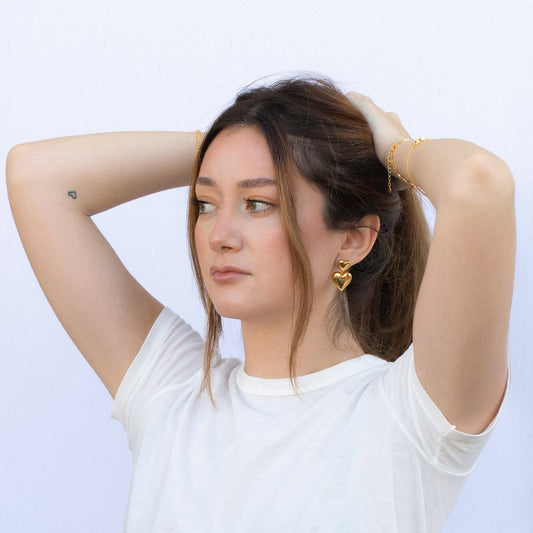 Heartfelt Dangle Earrings — 18K Gold Plated Statement Hearts