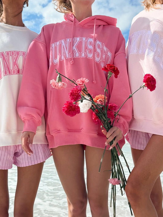 Sunkissed Coconut Varsity Embroider Hoodie | Hibiscus Pink