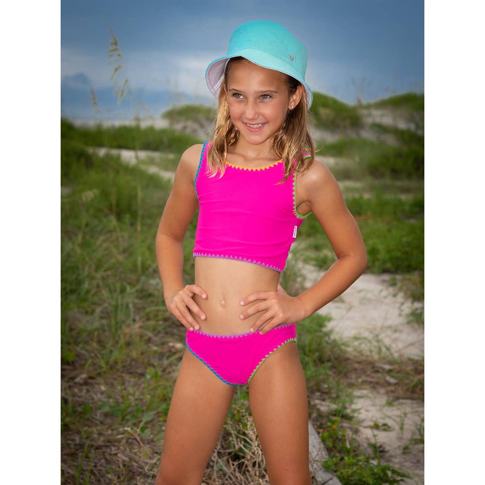 Limeapple Girls Two-Piece Embroidery | Fuchsia