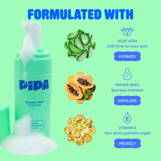 Pipa Squeaky Clean Cleanser Gentle Foam Face Wash for Tweens
