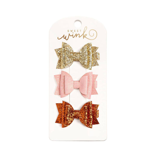 Golden Blush Bow Clip Set - Kids Hair Clip