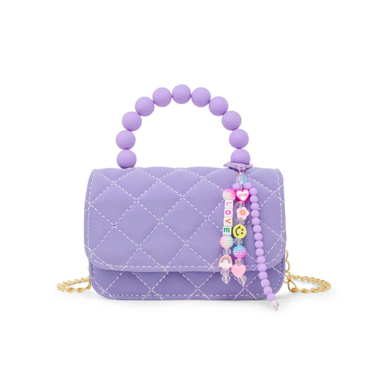 Pearl Handle Message Charm Handbag |  Purple