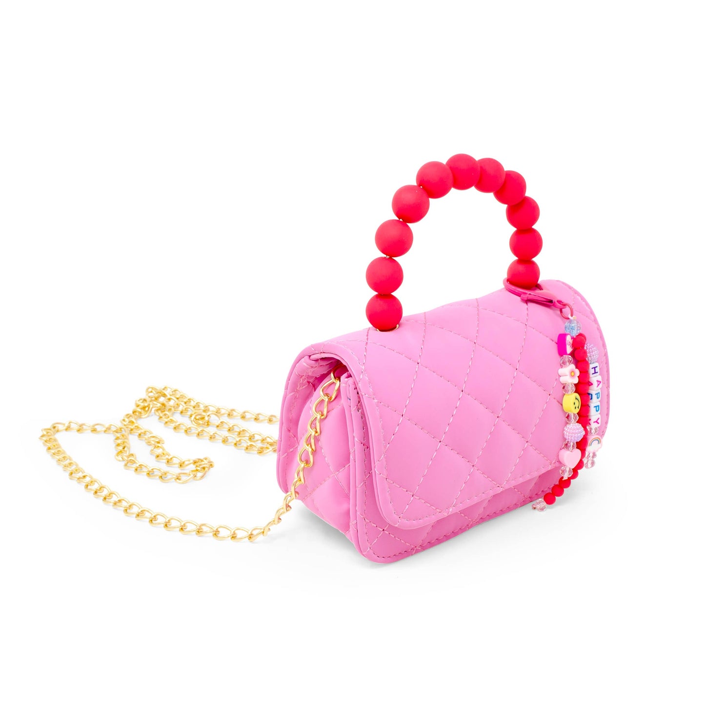 Pearl Handle Message Charm Handbag | Hot Pink