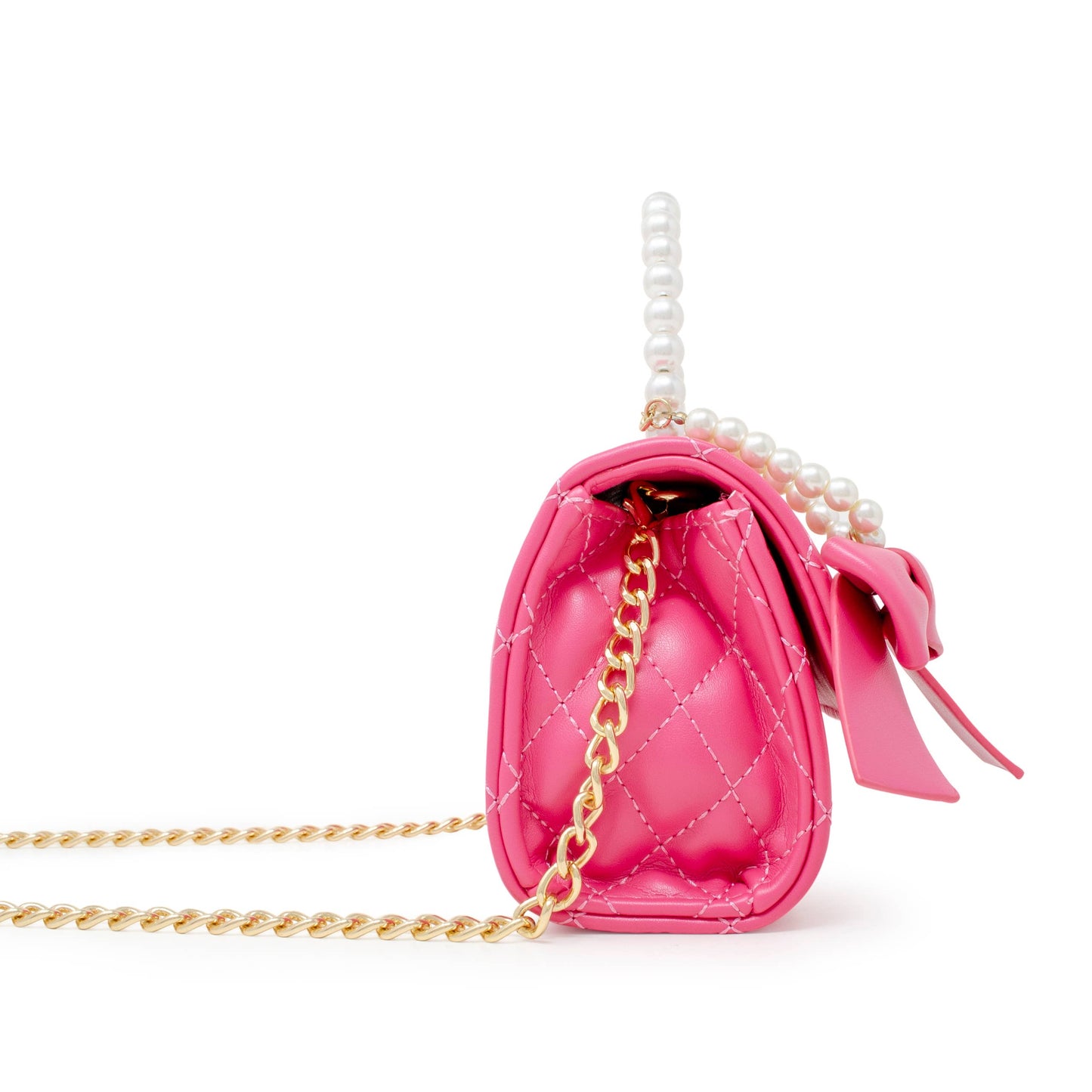 Quilted Pearl Handle Bow Ribbon Handbag | Hot Pink