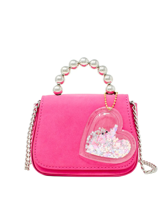 Tiny Metal Pearl Handle Heart Bag | Hot Pink
