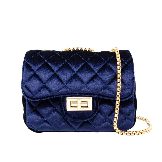 Classic Large Velvet Handbag | Navy