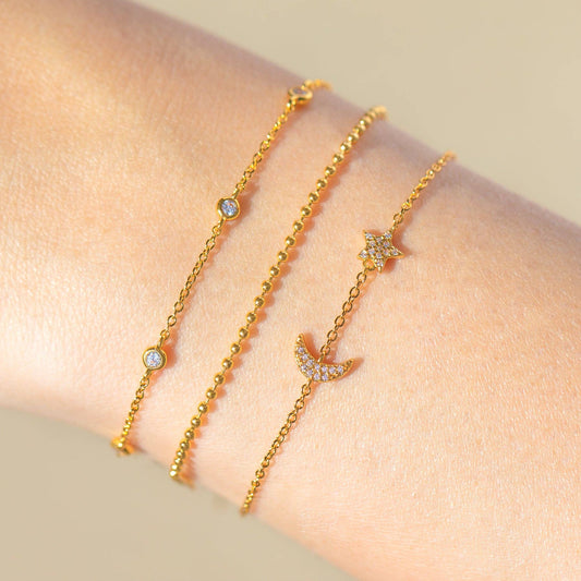 Celestial Serenity Bracelet — 18K Gold Plated Moon & Star CZ Design