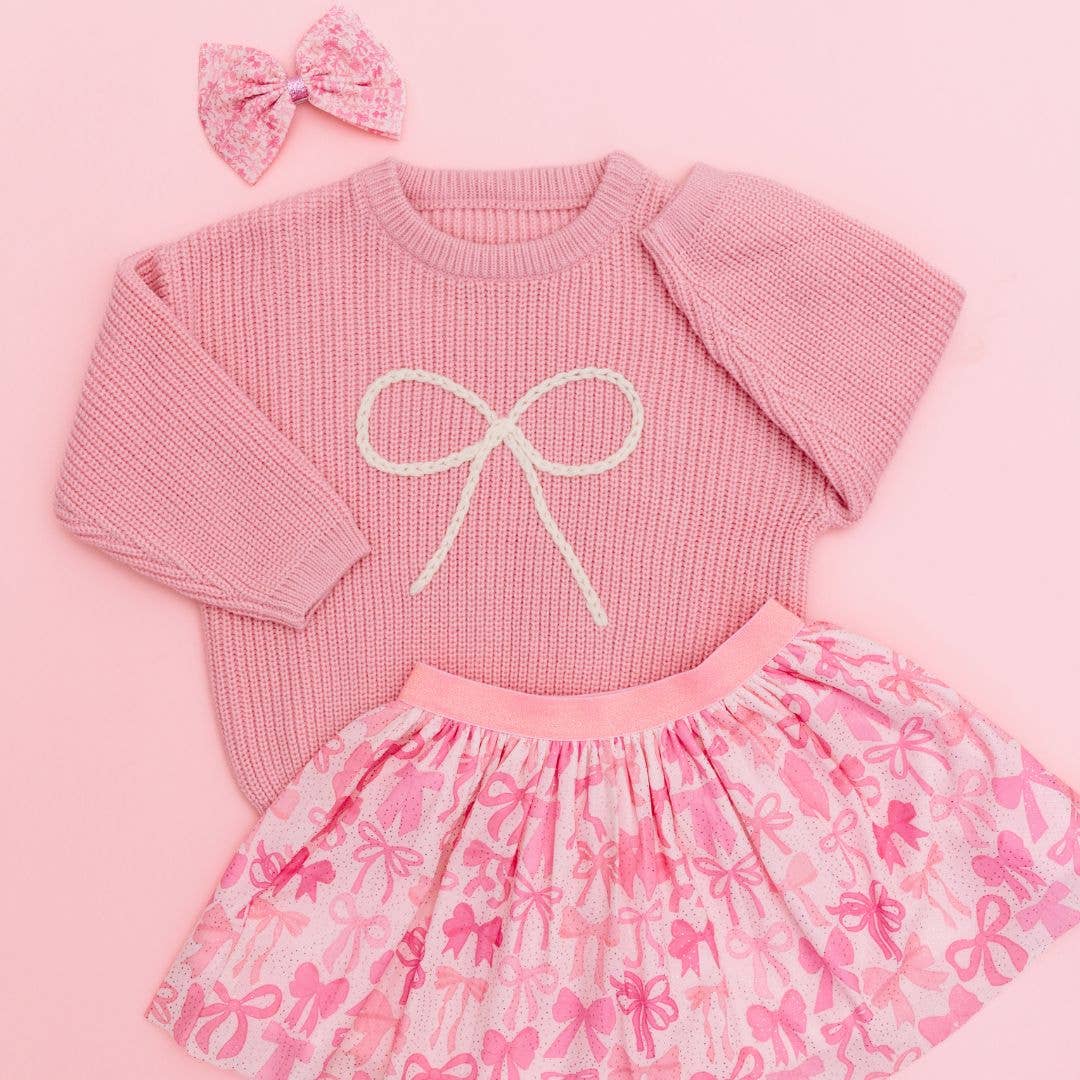 Sweet Wink Pink Bow Yarn Knit Sweater