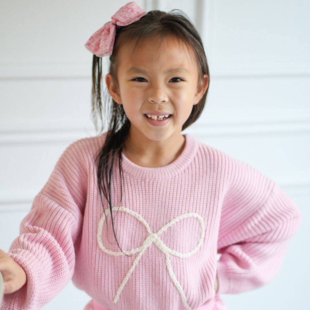 Sweet Wink Pink Bow Yarn Knit Sweater