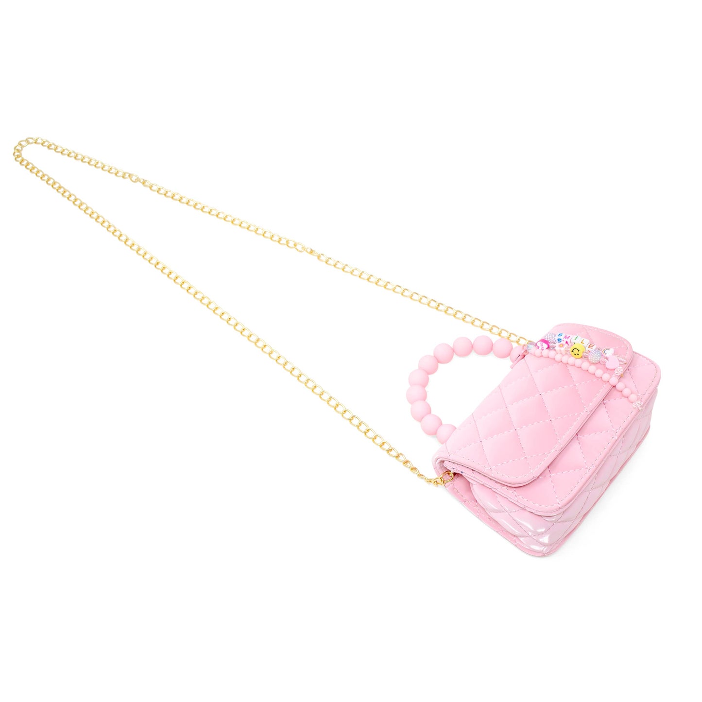 Pearl Handle Message Charm Handbag| Pink