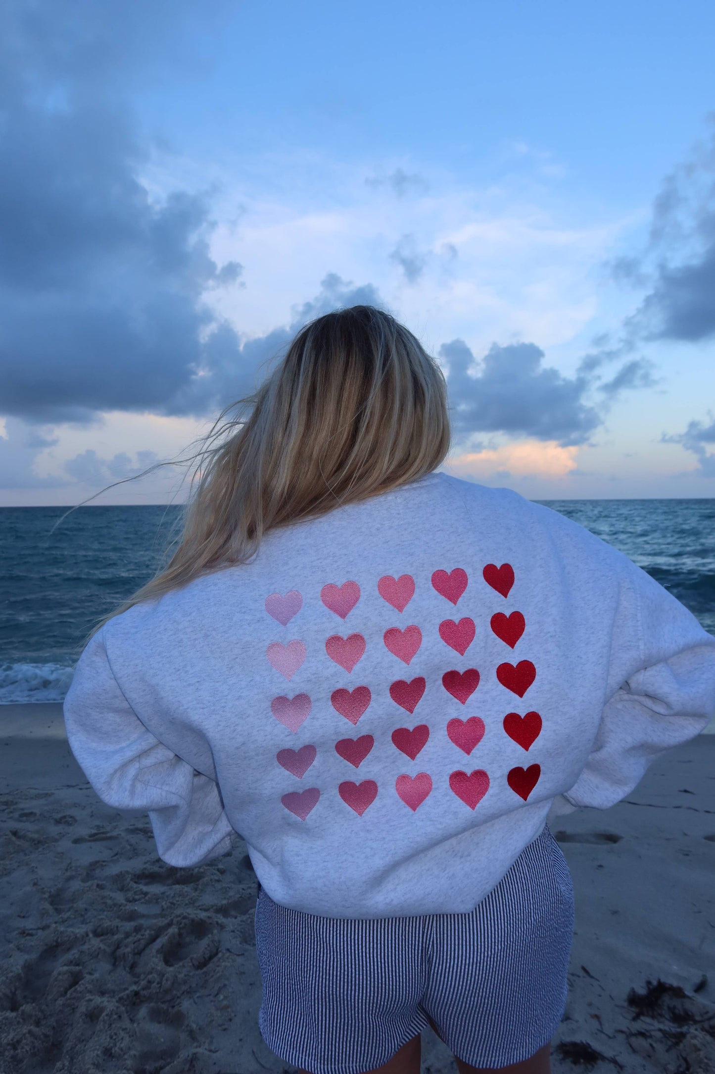 Sunkissed Coconut Ombre Hearts Embroidered Sweatshirt |  Pearl Grey