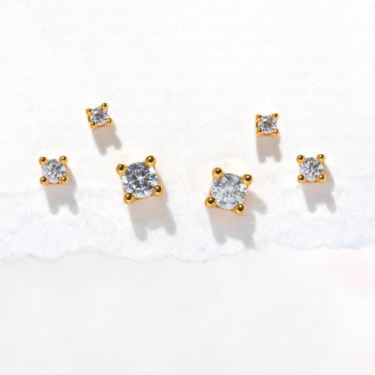 Classic Radiance Earring Set — 18K Gold Plated CZ Stud Trio