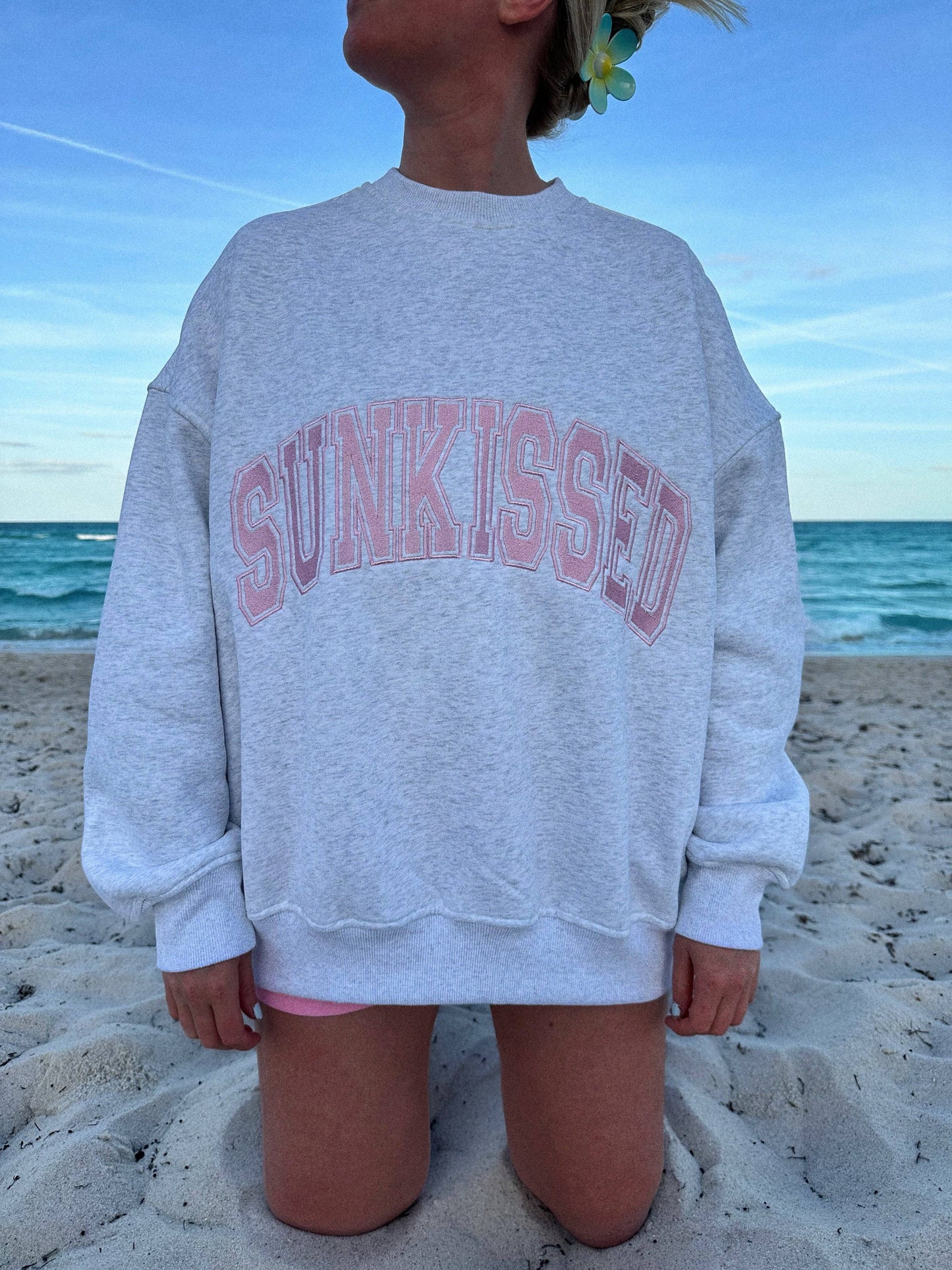 Sunkissed Coconut Pink Varsity Embroidered Sweatshirt