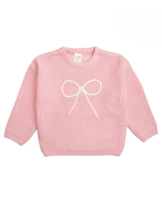 Sweet Wink Pink Bow Yarn Knit Sweater