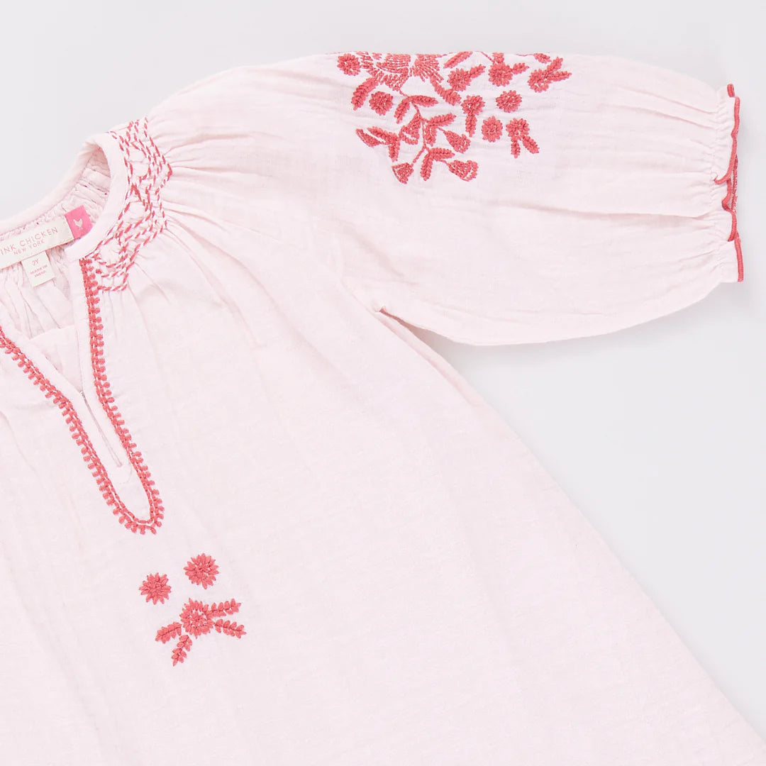 Pink Chicken Ava Embroidered Tunic Dress | Strawberry Cream