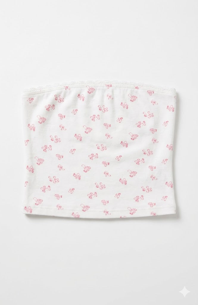 Theme NYC Alexa White with Pastel Pink Ditsy Tube Top