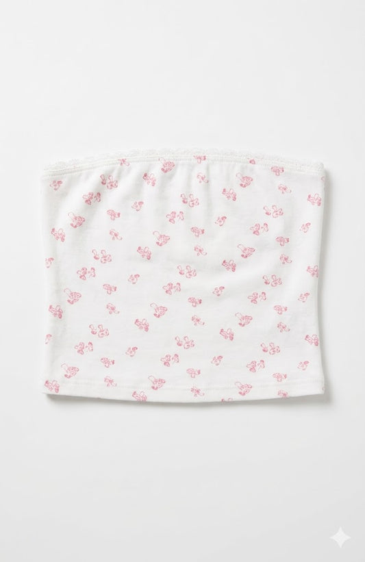 Theme NYC Alexa White with Pastel Pink Ditsy Tube Top