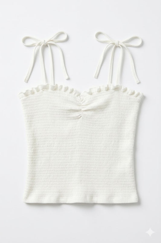 Theme NYC Georgia White Satin Smocked Top