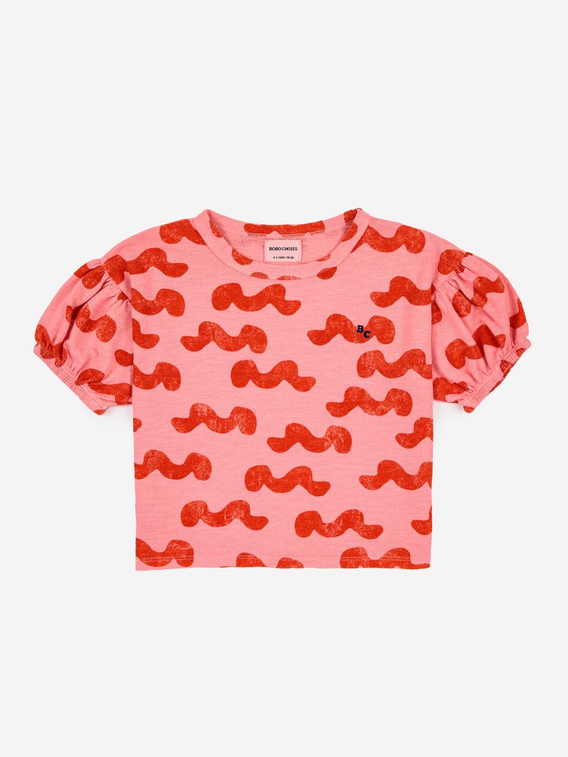 Bobo Choses Waves All Over Puff Sleeve T-Shirt